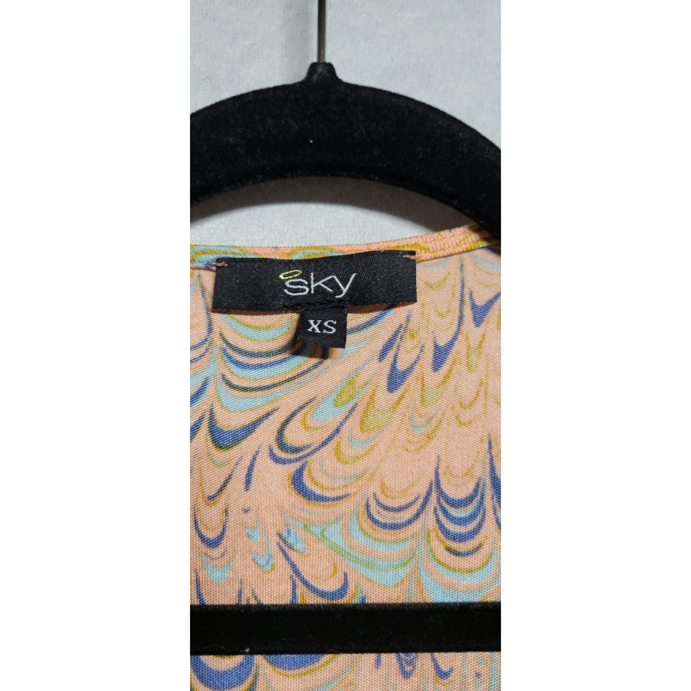 Multicolored Swirl Print W/ Suede Waist Band Short Sky Cap Sleeve Dress Size XS - Picture 3 of 8